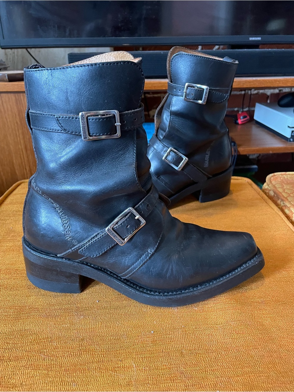 Vintage Harley Davidson Motorcycle Boots, Two Buckles No Zipper, Rare